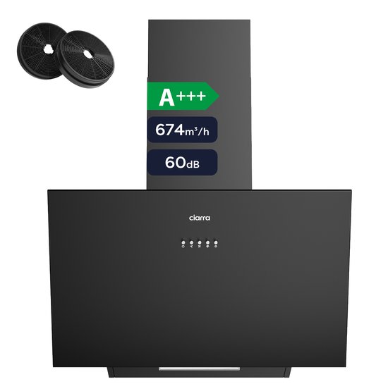 CIARRA VMB6762A zwarte schuine afzuigkap van 60 cm