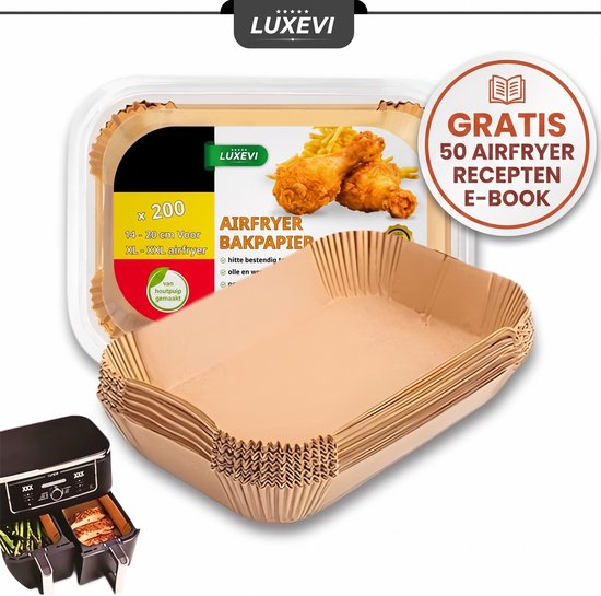 Chef's Gear Airfryer Bakpapier rechthoekige wegwerpbakjes van 14 bij 20 centimeter