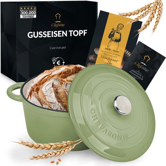 Chefarone gietijzeren braadpan van 3,5 liter in groen