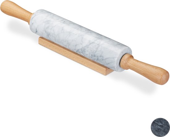 Marmeren deegroller met houten handvatten en houder