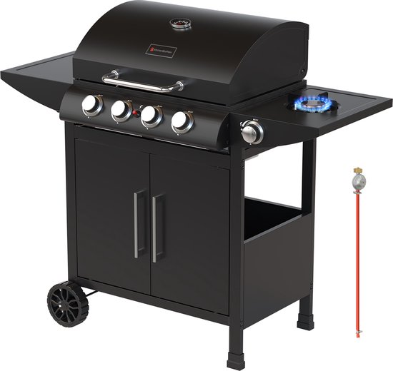 KitchenBrothers Gas BBQ met vijf branders en zijbrander