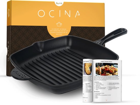 Ocina gietijzeren grillpan van 28 centimeter in zwart emaille