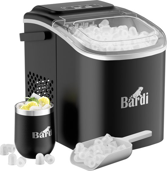 Bardi Deluxe IJsblokjesmachine in zwart met thermosbeker