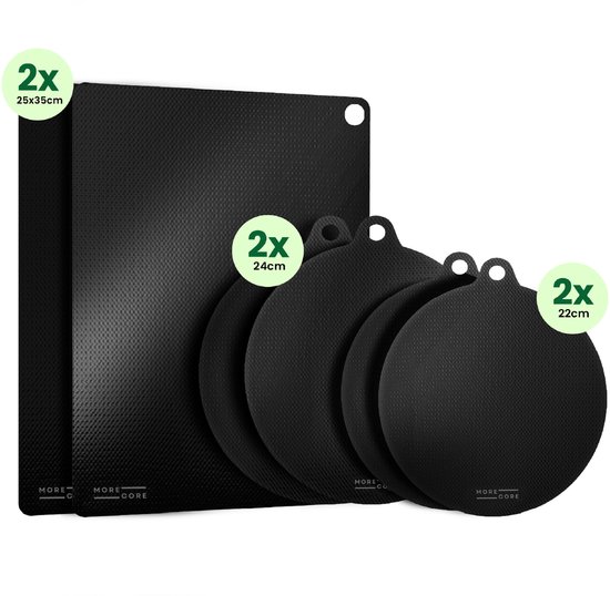 MoreCore inductiebeschermer set van 6 stuks op een inductiekookplaat