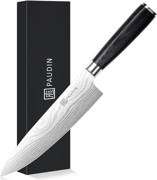Paudin KW1 Koksmes 20 cm met Damascus patroon in het lemmet