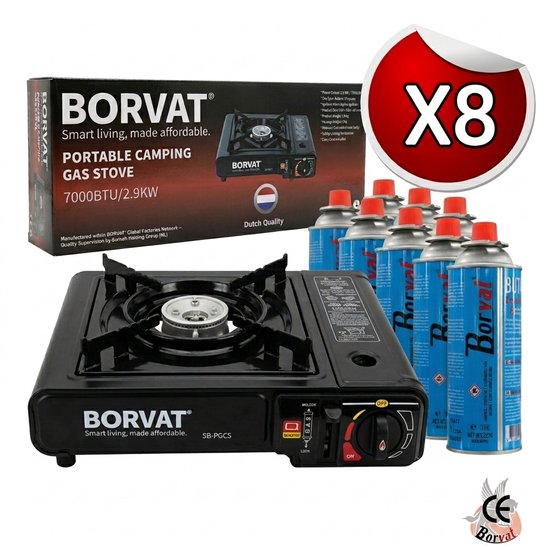 Borvat draagbare gasfornuis met vier gasflessen