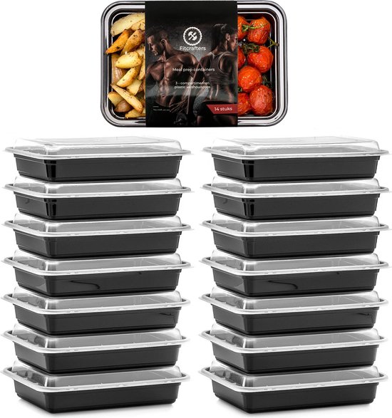 Fitcrafters meal prep bakjes set van 14 stuks in zwart