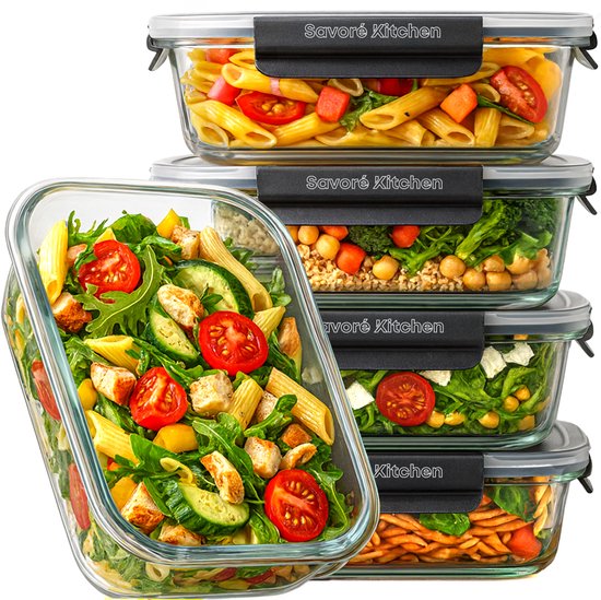 Savoré Kitchen glazen meal prep bakjes met stoomdeksel