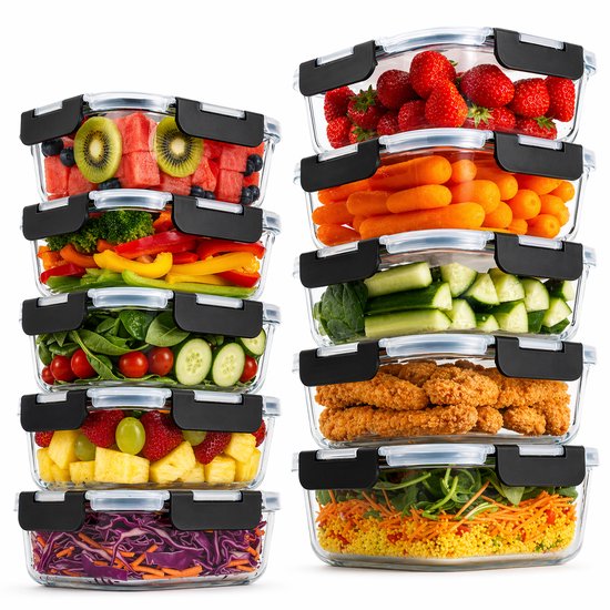 Vivid Green glazen meal prep bakjes set van 10 stuks in twee formaten