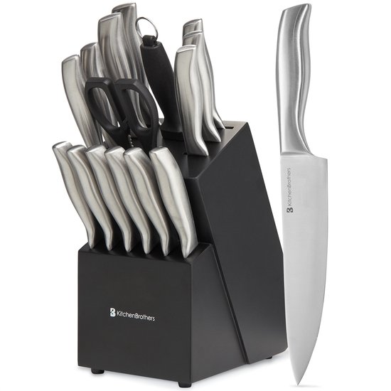 KitchenBrothers messenset van 16 delen met messenblok en keukenschaar