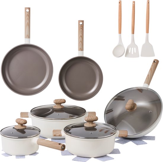 Alice by ISENVI beige keramische pannenset van 17 delen
