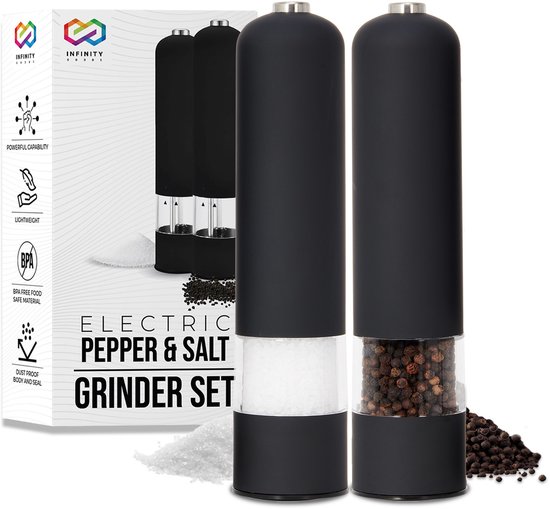 Infinity Goods Elektrische Peper- en Zoutmolen Set, zwart