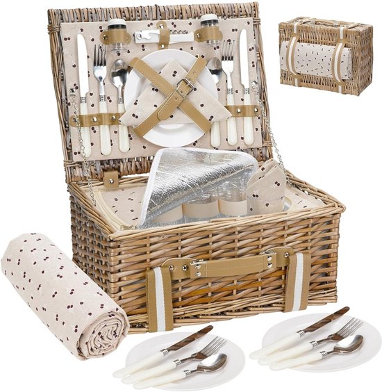 Wilgentenen picknickmand met losse koeltas voor 4 personen