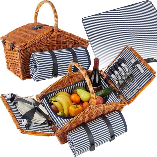 tectake Picknickmand Set Vlieland met rieten mand en koelvak