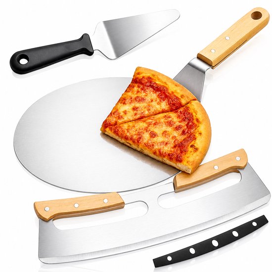 Montzys 3-delige pizza set met pizzaschep, pizzasnijder en pizzames