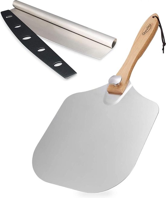 Qwality Pizzaschep met opvouwbaar handvat en pizzasnijder
