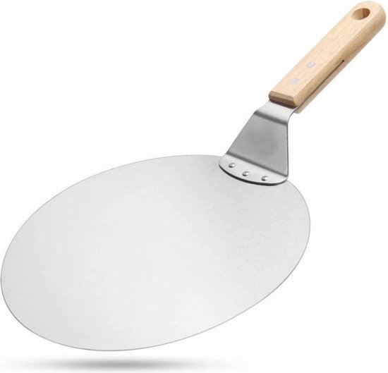 Pizzaspatel RVS rond met houten handvat, 30 centimeter