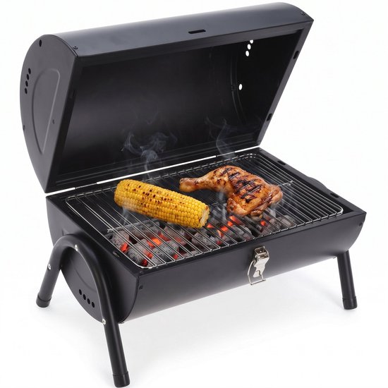 Cheqo houtskoolbarbecue, compact tafelmodel in mat zwart