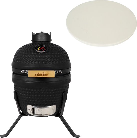 Bighorn keramische kamado bbq van 27 cm, mat zwart, compact voor balkon