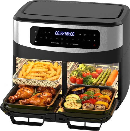 Aimason Airfryer 12L Dual Zone met scheidingswand en kijkvenster