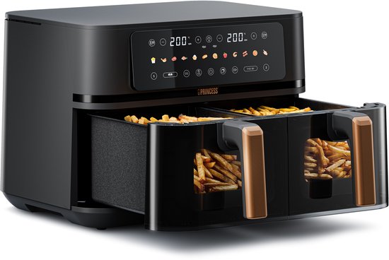 Princess 182272 dubbele airfryer met twee manden en touchscreen