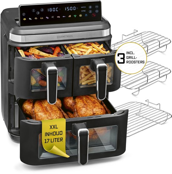 GOURMETmaxx FryUp3 verticale airfryer met 3 kamers en 17 liter inhoud