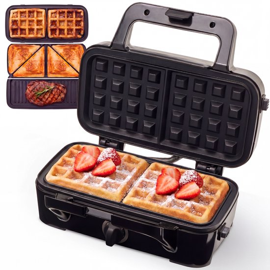 KitchenBrothers Wafelijzer 3-in-1 met verwisselbare bakplaten