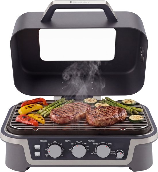 KitchenBrothers elektrische tafelbarbecue en smoker voor op het balkon