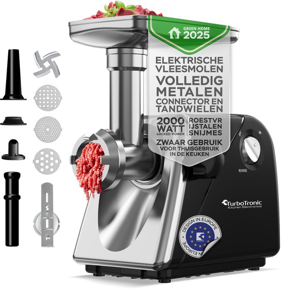 TurboTronic MG20 elektrische vleesmolen in zwart met chroom