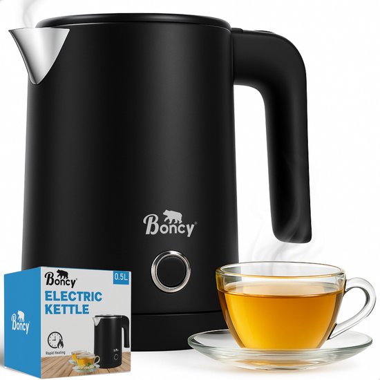 Boncy Mini Waterkoker van 0,5 liter in zwart RVS