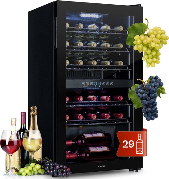 Klarstein Shiraz 29 Duo wijnkoelkast met twee temperatuurzones en glazen deur