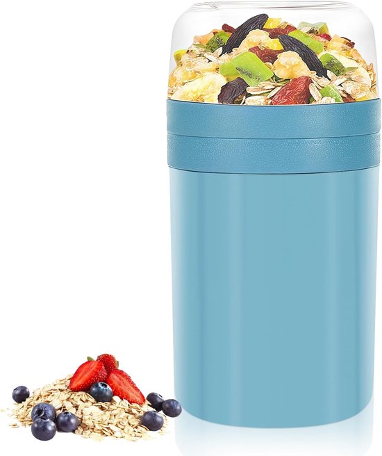 Mueslibeker Duo 2-in-1 yoghurtbeker met twee compartimenten en lepel
